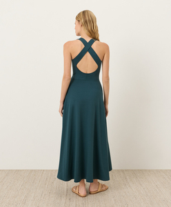 Robe longue maxi décontractée d'été pour femme, sans manches, à fines bretelles, asymétrique, vert foncé, à volants, pour la plage - Product Image 4