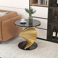 Table basse de luxe moderne en acier noir avec plateau doré, élégante, pour salon, salle de séjour ou bureau – Prix de gros