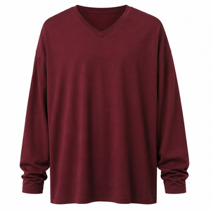 T-shirt à manches longues pour homme, style printemps-été, col en V, surdimensionné, tricoté, style sportif décontracté, respirant - Product Image 3