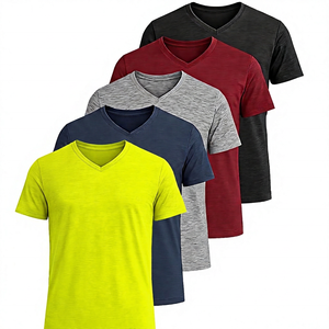 เสื้อยืดคอกลมแขนสั้นผู้ชาย สีพื้น ทรงปกติ ผ้าถักผสมฝ้ายลำลอง แพ็ค 5 ตัว สีเขียวอมฟ้า กรมท่า เทา แดง ดำ - Product Image 5