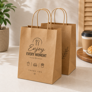 Sac en papier kraft écologique avec poignées torsadées, impression sérigraphique, style classique, emballage alimentaire, sac plat standard - Product Image 1