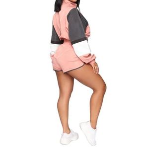 2024 personnalisé grande taille femmes couleur bloc veste de sport culture imperméable recadrée veste 2 pièces survêtements ensemble court quantité minimale de commande 2 pièces - Product Image 2
