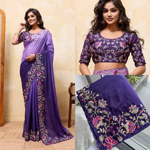 Sari de Diseño con Bordado Floral para Mujer, Sari de Georgette Suave para Fiestas y Bodas con Blusa a Juego, Venta al Por Mayor - Product Image 4