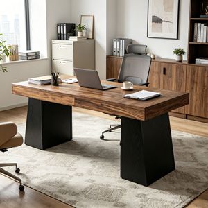 Escritorio Ejecutivo Moderno de Mediados de Siglo, Escritorio para Gerentes de Oficina con Almacenamiento en Cajones para Estaciones de Trabajo, Edificios de Oficinas y Hoteles - Product Image 1