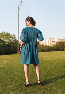 <b>Boho</b> Loose Midi <b>Dress</b> With Tie Neck Puff Sleeve 100% Linen Woven Solid Color Breathable Daily Wear <b>Summer</b> Casual <b>Dress</b> - Product Image 5
