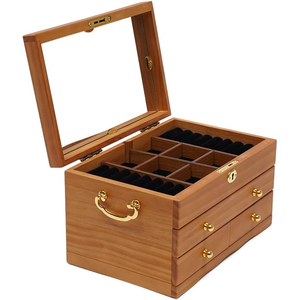Custom Logo Luxury Wooden Jewelry Box Velvet Lined Wholesale Handmade <b>Wood</b> Gift Storage Case Antique Brass Clasp Packaging Box - Product Image 2