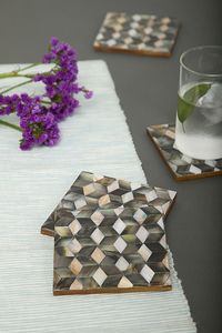 Ensemble de sous-verres classiques en nacre incrustée, faits à la main, de luxe, pour la décoration de table à la maison, au restaurant ou à l'hôtel - Product Image 6