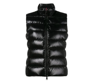 <b>Women's</b> <b>Navy</b> Quilted Vest Sleeveless With Fur Hood Windproof Button Closure Full Length Solid Color Polyester Horse Riding Wear - Product Image 2