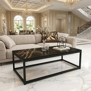 Modern Coffee <b>Table</b> with Marble Top & <b>Gold</b> Metal Frame Stylish Center <b>Table</b> for Living Room Décor, Elegant Sofa <b>Table</b> - Product Image 4