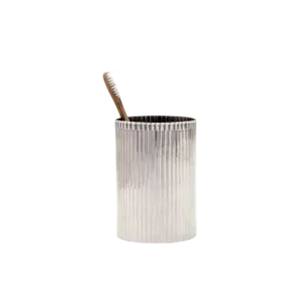Stylish Silver Textured Metal <b>Toothbrush</b> <b>Holder</b> Round Two Slot Bathroom Accessory Countertop Organizer Modern Home Decor - Product Image 4