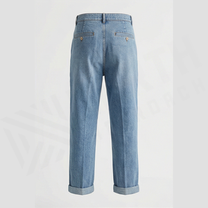 Jean en denim délavé coupe droite taille haute pour homme, coupe régulière, en coton, style décontracté printemps - Product Image 2