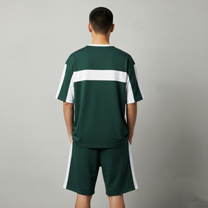 Conjunto de 2 piezas para hombre, camiseta oversize de 2 tonos y pantalones cortos, hombros caídos, 100% algodón, estilo holgado, OEM/ODM personalizado. - Product Image 2