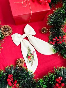 Ornement de Noël de luxe en lin brodé avec nœud pour boîtes cadeaux, sapin de Noël, couronne et décoration de maison, nœuds pour cheveux 2026 - Product Image 1