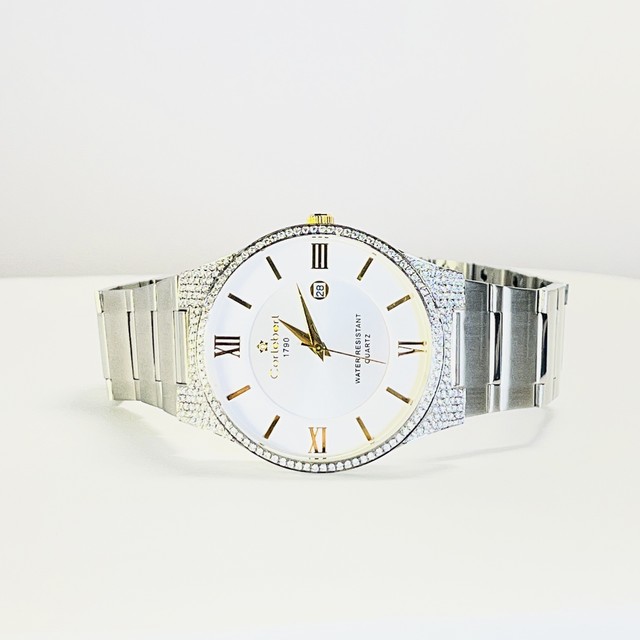 Branded Luxury Men's Mechanical Silver Watch Stainless Steel Case 40mm Glass Dial Analog ETA Movement Diamond Bezel 20mm Push
