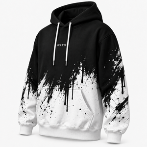 Sweat à capuche RITS pour homme, noir et blanc, imprimé goutte à goutte, streetwear, coton French Terry, avec poches, collection automne 2026 - Product Image 6