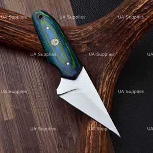 Custom Kiridashi Tactical Utility <b>Knife</b> Fixed Blade EDC <b>Knife</b> with Colored Wood <b>Handle</b> and Leather Sheath - Product Image 2
