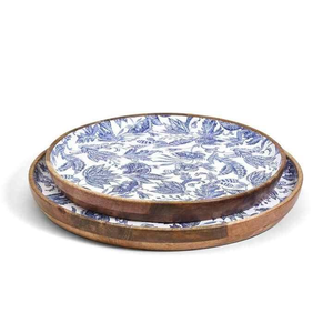 Oval Shape Acacia <b>Wood</b> Serving <b>Tray</b> for Coffee Tea Fruit Food Dessert Wooden <b>Tray</b> Enamel Printed Decorative Platter - Product Image 5