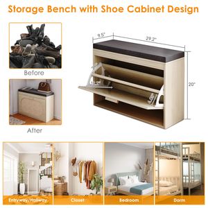 Rattan Shoe Rack with Flip Drawer and Seat <b>Cushion</b> Convenient Hallway Shoe <b>Bench</b> Cabinet - Product Image 3