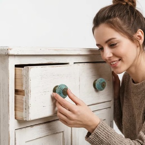 Modern <b>Ceramic</b> Cabinet <b>Knobs</b> Teal Distressed Design <b>Drawer</b> Dresser Handle Eco-Friendly Durable Living Room Furniture Hardware - Product Image 4