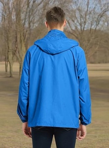 Blue Hooded Windbreaker <b>Jacket</b> Full Sleeve Zipper Closure Waterproof Casual Solid Color Regular Length Outerwear - Product Image 6