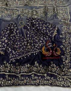 Sari en soie pour femme adulte avec rembourrage Crush Padding Space, orné de belles broderies et de paillettes, et chemisier en soie non cousu - Product Image 2