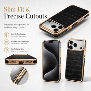 Funda para Teléfono <span class=keywords><strong>de</strong></span> Cuero Genuino con Textura <span class=keywords><strong>de</strong></span> Cocodrilo, Electrochapada, Compatible con Carga Inalámbrica, para <span class=keywords><strong>Apple</strong></span> Serie 18/17/16/15/14/13/12 - Product Image 4