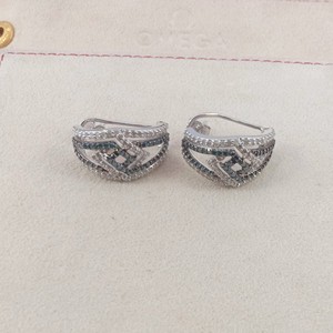 2.00 Cttw White & Blue Diamond <b>Huggie</b> Hoop Earrings for Women, Round Cut Natural Diamonds, 925 Sterling <b>Silver</b> - Product Image 4