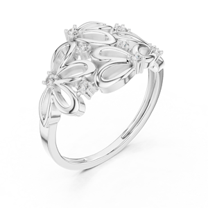 Anillo de Diamantes Cultivados en Laboratorio con Diseño Floral Abstracto, Oro Blanco de 18 Quilates con Baño de Rodio, Corte Brillante, para Compromiso, Fiesta, Regalo de San Valentín, Glamuroso - Product Image 1
