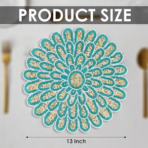 Elegant <b>Round</b> Beaded <b>Table</b> Placemat with Petal-Inspired Floral Design Hand-Beaded Decorative <b>Mat</b> for Dining <b>Table</b> Coffee <b>Table</b> - Product Image 4
