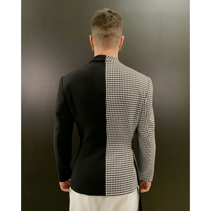 Blazer asymétrique pour homme, déstructuré, avec panneau pied-de-poule et fermeture à boucle latérale - Product Image 2