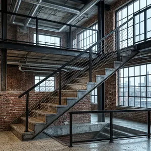 Rampe d'escalier moderne en acier inoxydable noir résistante à l'eau avec câbles horizontaux et poteaux carrés pour la sécurité des escaliers intérieurs à domicile - Product Image 6