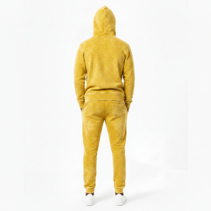 Conjunto de Sudadera con Capucha y Pantalones Deportivos para Hombre, Color Amarillo Mostaza, Lavado Ácido, Invierno, Felpa Gruesa, 100% Algodón, con Logotipo Personalizado, Servicio OEM - Product Image 2