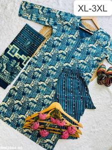 Fournisseur indien de collections de Kurti-Pant à manches 3/4 droites en pur coton de qualité supérieure avec imprimés et dupatta imprimée. - Product Image 3