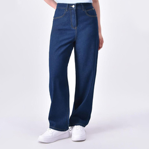 Export Quality High <b>Waist</b> Women's Denim <b>Jeans</b> Pants OEM Service For Adjustable Fit Plus Size Straight Design Denim Pants - Product Image 5