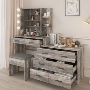 "Modern <b>Makeup</b> Vanity with 10 LED Lights Charging Station & Desk <b>Mirror</b> for Dresser Use" - Product Image 4