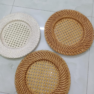 Assiette en bambou naturel en rotin Tissé à la main Design Assiettes rondes en rotin Napperons Tapis de table en bambou Mariages - Product Image 5