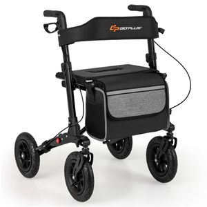 Deambulatore Pieghevole con Ruote da 9 Pollici per Ogni Terreno, Capacità 139 kg, 7 Livelli di Altezza (Telaio in Alluminio 32,1-38,2 Pollici), Sedile Largo Regolabile in Altezza - Product Image 2