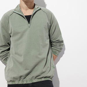 Sweat-shirt à col montant zippé pour homme, manches raglan, effet délavé vintage, pull en polaire, fabricant de vêtements OEM - Product Image 4