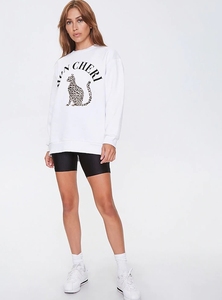 Sweat-shirt blanc à col rond pour femme avec imprimé léopard et texte Mon Cheri, coupe classique, décontracté, pour l'automne - Product Image 5