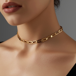 Collar de Cadena con Eslabones Geométricos de Oro Real de 18K, Joyería Fina de Lujo para Mujer, Cadena de Oro Sólido, Proveedor de Joyería Personalizada Premium - Product Image 3
