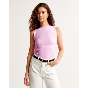 Camiseta sin mangas de verano con logotipo personalizado para mujer, camiseta sin costuras mate suave con decoración de cinta, longitud corta, 2024 - Product Image 1