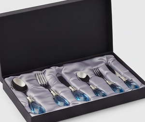 Elegante Juego de Cubiertos con Mangos de Cristal Azul, Cubertería de Metal Pulido a Espejo, Apto para Lavavajillas, Vajilla para Bodas - Product Image 6