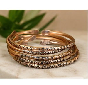 Stackable Pure Copper Open Cuff Bracelets Set Handcrafted Vintage <b>Engraved</b> <b>Bangle</b> Wholesale - Product Image 2