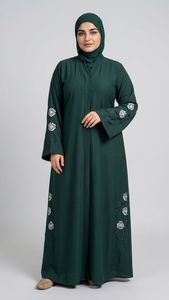 Elegant Navy Blue Embroidered Abaya With V Neck Long Sleeve Floor Length Modest Dress For Women Daily Wear - Product Image 3