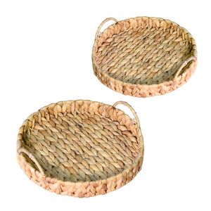 Plateau en jacinthe d'eau fait main avec cadre métallique, panier de rangement pour fruits, plateau de service pour restaurant - Product Image 1