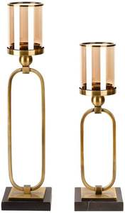 Trio de bougeoirs en bois hauts pour bougies hurricane avec abat-jour en verre, décoration intérieure élégante - Product Image 5