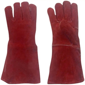 Gants en cuir de vachette marron fendu avec protection anti-chaleur et réfléchissante en latex pour le soudage par étincelage et les travaux industriels de barbecue - Product Image 4