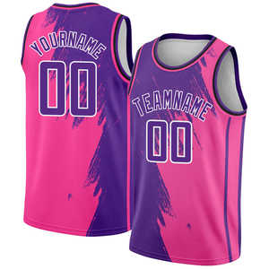 Camiseta de baloncesto con gradiente rojo y azul personalizada, estampado sublimado, nombre del equipo, número, unisex, para adultos, sin mangas, cuello redondo, malla - Product Image 2