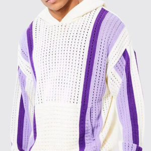 Men's <b>Knitted</b> Hoodie <b>Set</b> Color Blocking Striped White Purple Casual Breathable Summer Wear - Product Image 3