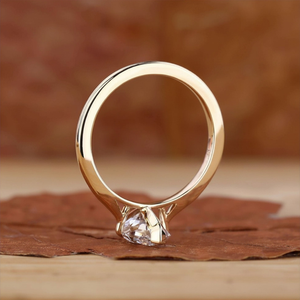 Minimalist Marquise Solitaire Diamond Engagement <b>Ring</b> Thin Gold Band Dainty Wedding <b>Ring</b> for Women - Product Image 5